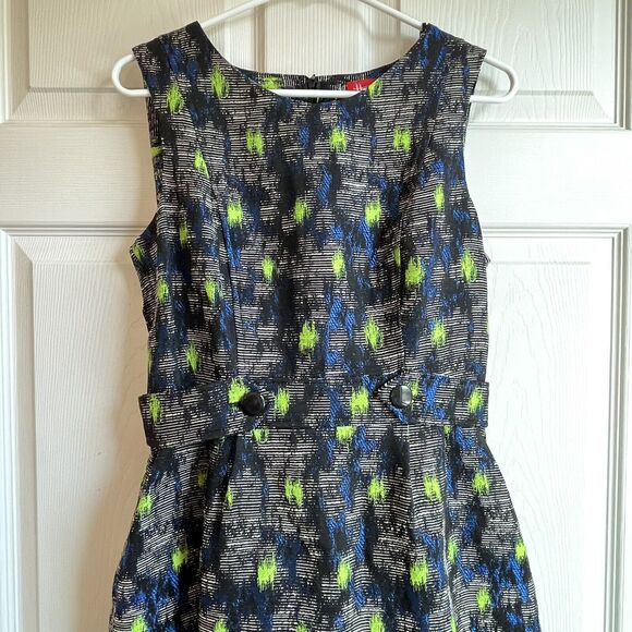 Heroines London Size 12 Dress Abstract Paint Pattern Lime Green Black NWOT $328 - Picture 3 of 9